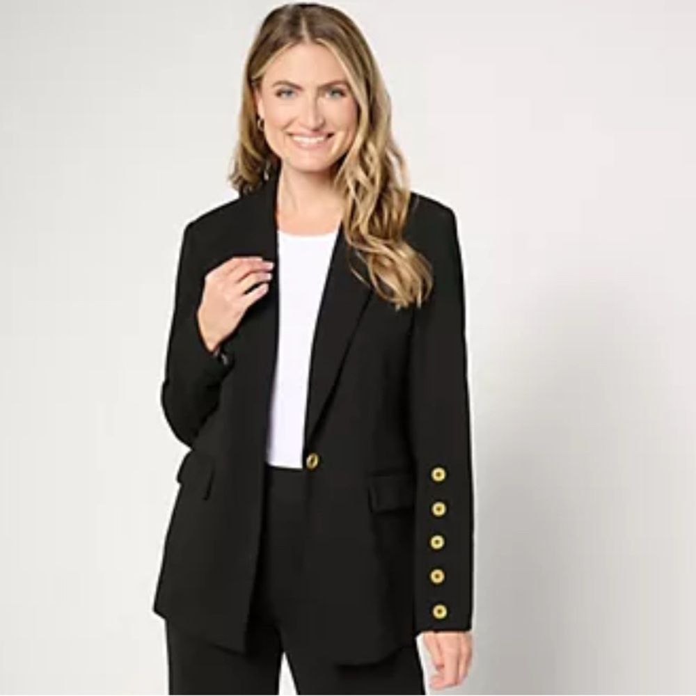 Dennis Basso Luxe Crepe Blazer With Button Detail Size 28
